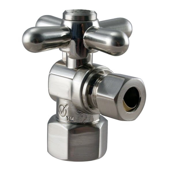 Westbrass Angle Stop, 1/2" IPS x 3/8" OD, 1/4-Turn Cross Handle in Satin Nickel D103BX-07 - main